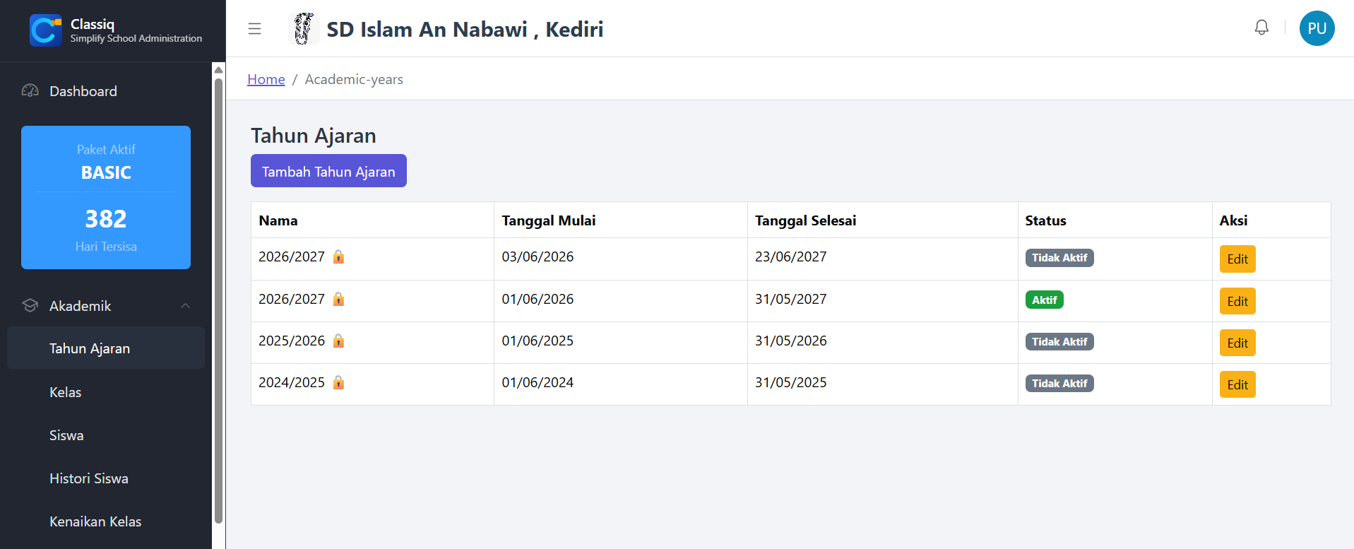 Tahun Ajaran